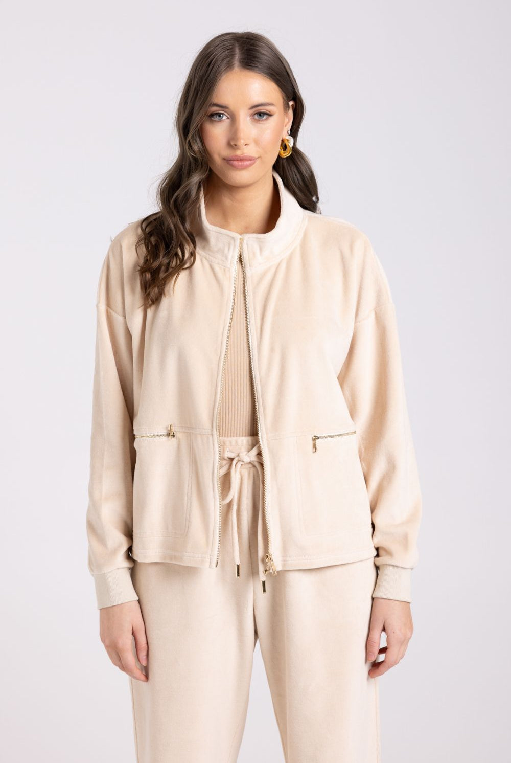 Two T's - Velour Jacket | Almond - Jacket - Silvermaple Boutique