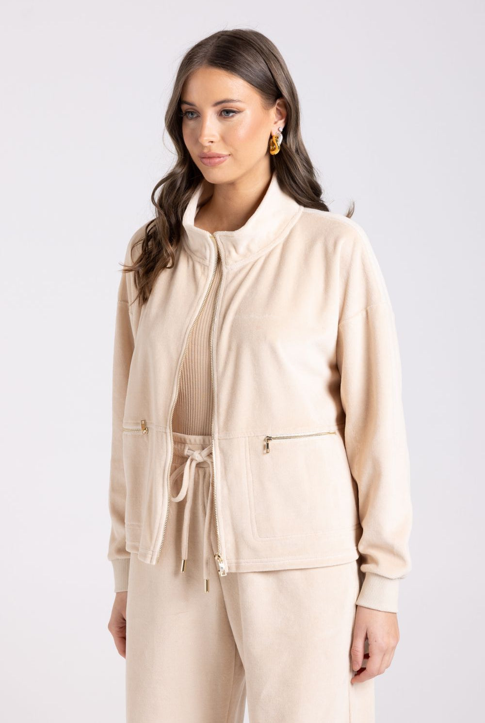 Two T's - Velour Jacket | Almond - Jacket - Silvermaple Boutique