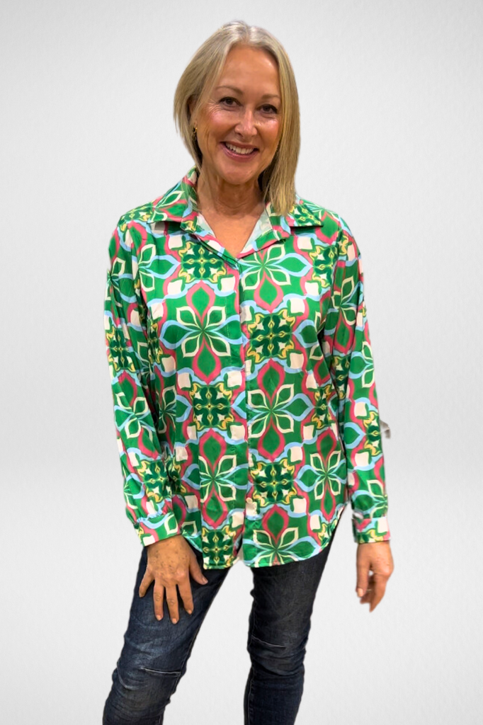 Silvermaple Boutique Capri kaleidoscope Shirt |Green_Silvermaple Boutique 