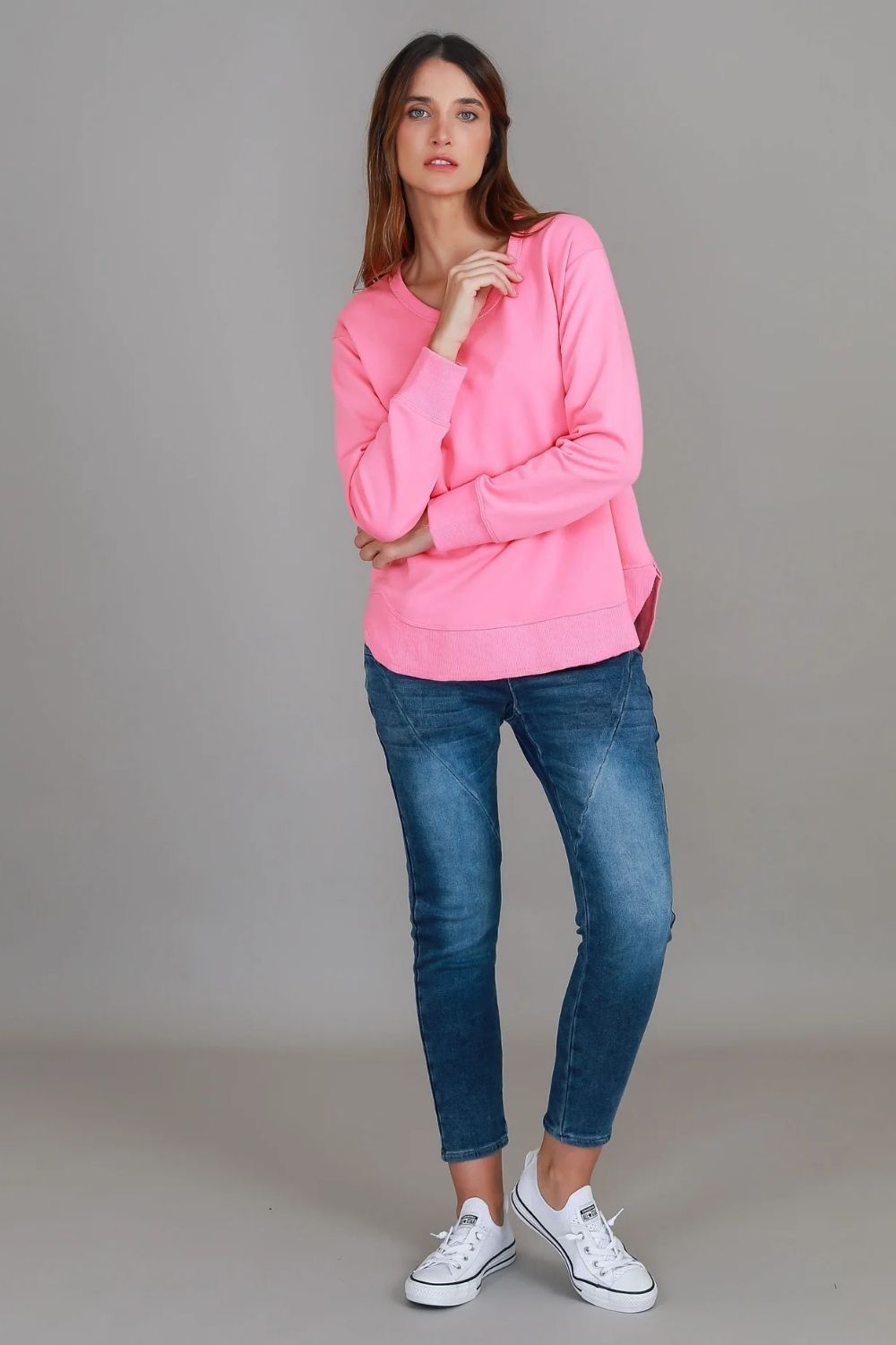 3rd Story The Label - Charlette Curve Hem Sweater | French Rose - Jumper - Silvermaple Boutique