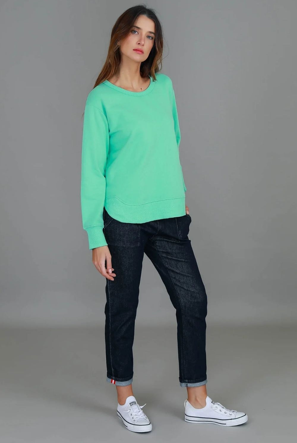 3rd Story The Label - Charlette Curve Hem Sweater | Jelly Mint - Jumper - Silvermaple Boutique