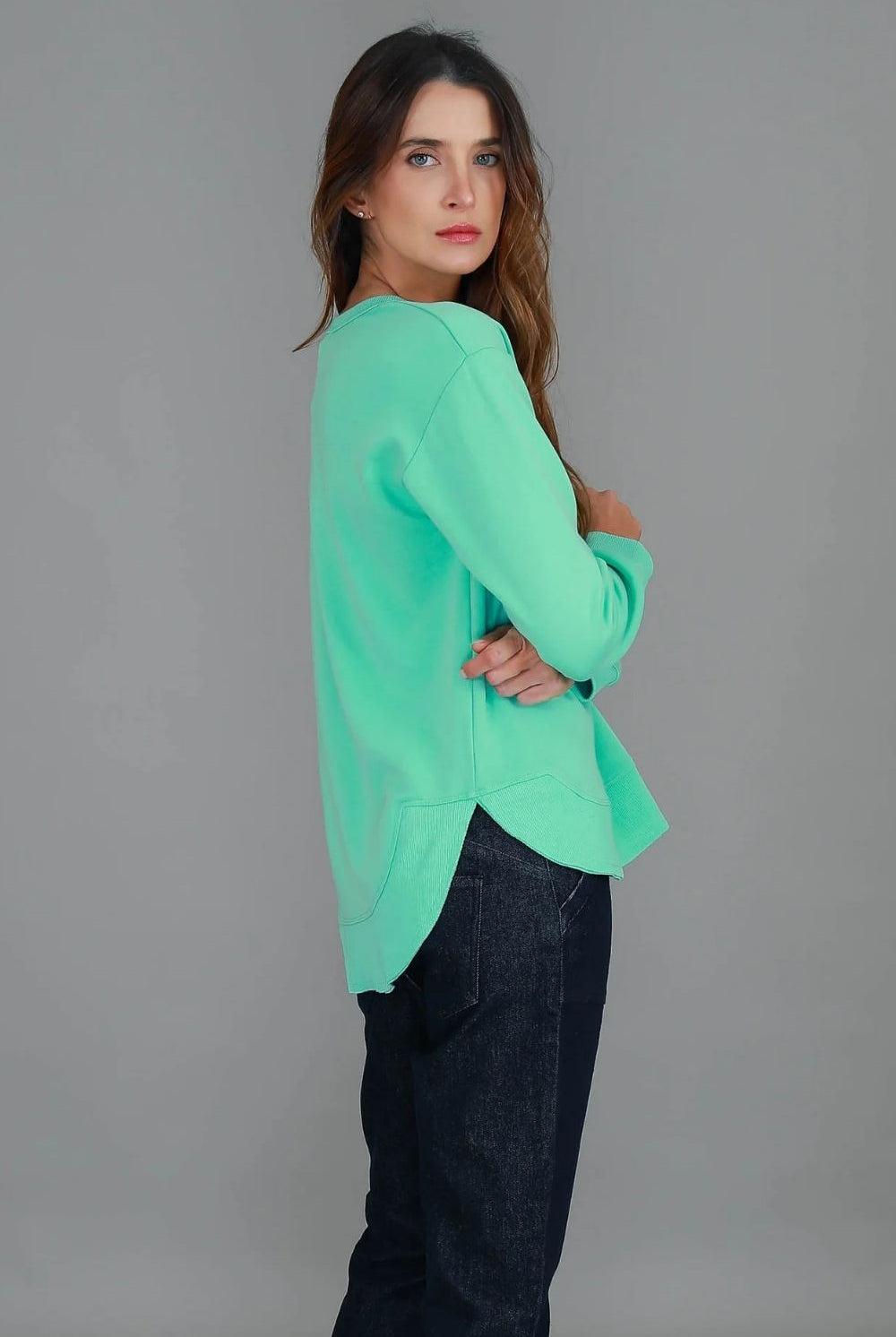 3rd Story The Label - Charlette Curve Hem Sweater | Jelly Mint - Jumper - Silvermaple Boutique