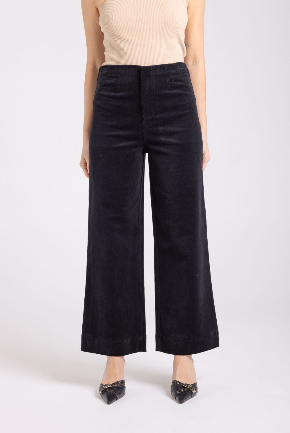 Two T's - Cord 7/8 Wide Leg Jean | Black - Jeans - Silvermaple Boutique