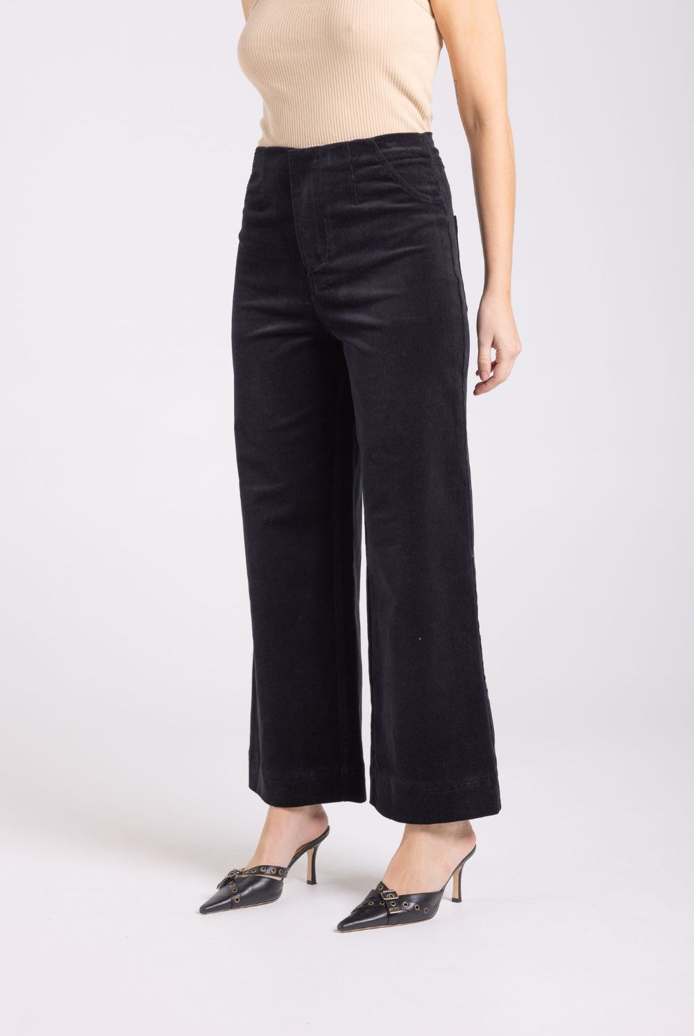 Two T's - Cord 7/8 Wide Leg Jean | Black - Jeans - Silvermaple Boutique