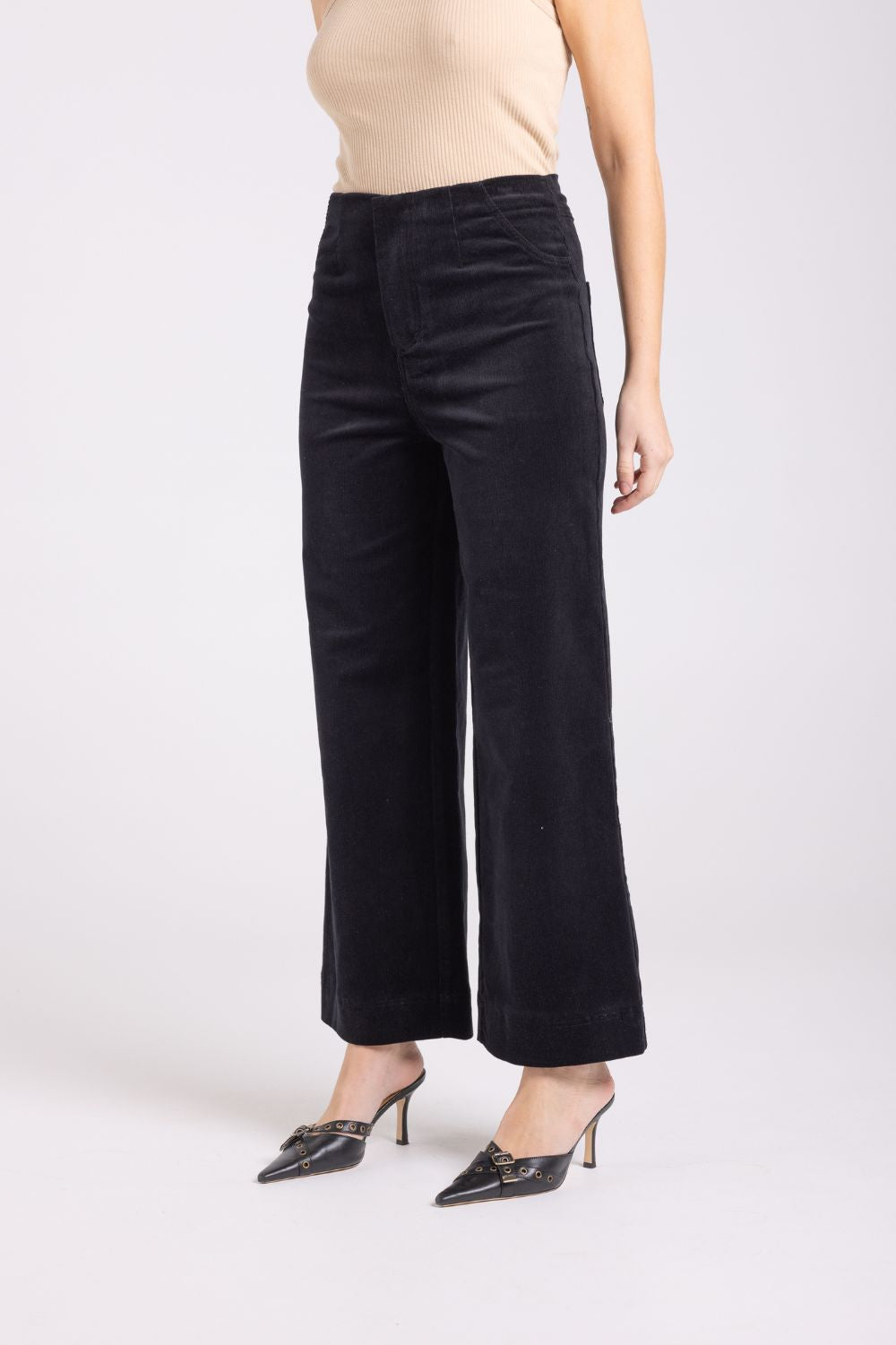 Two T's - Cord 7/8 Wide Leg Jean | Black - Jeans - Silvermaple Boutique