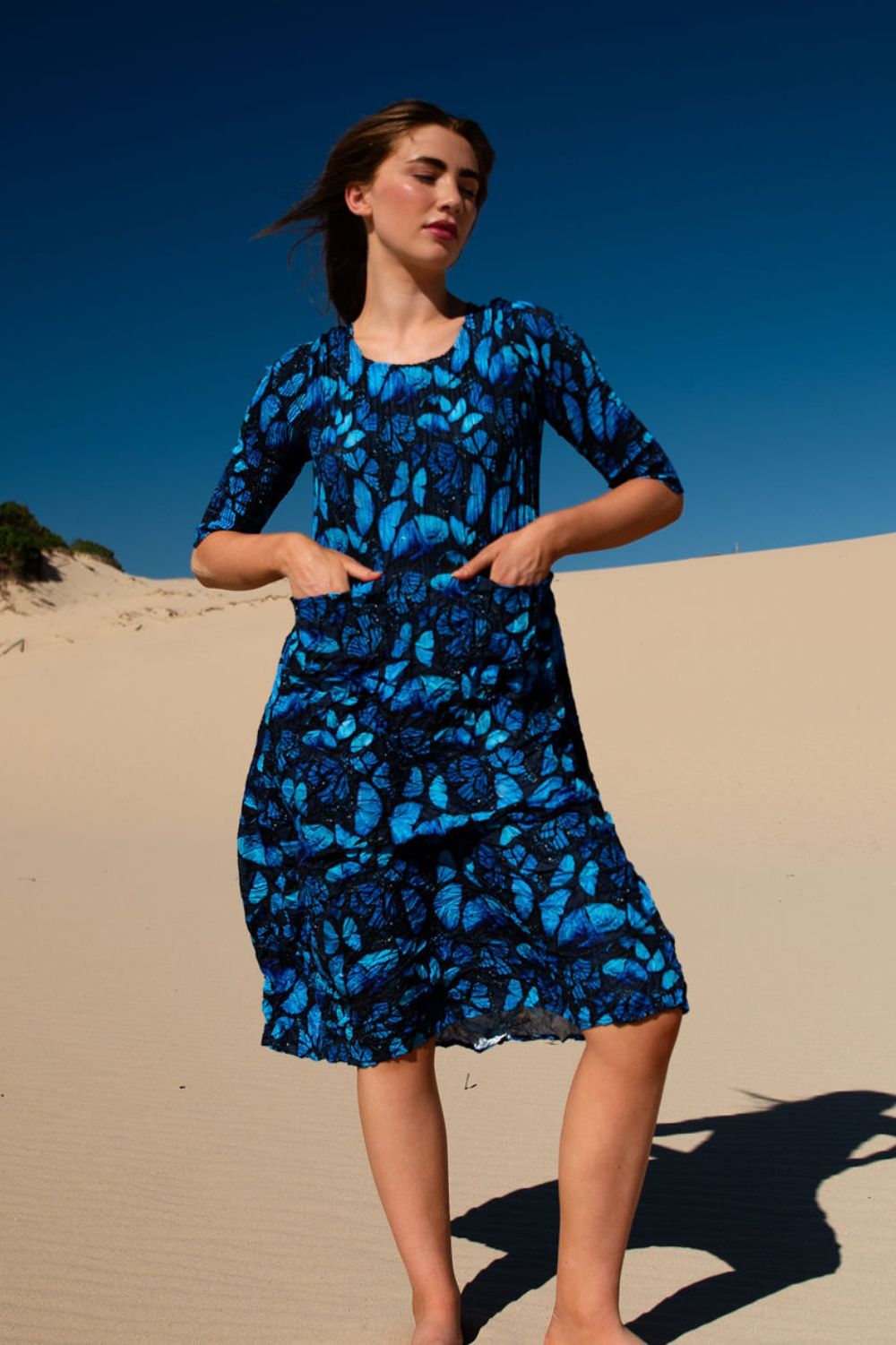 Alquema - Alquema 3/4 Sleeve Smash Pocket Dress | Amazon Blues - Dress - Silvermaple Boutique