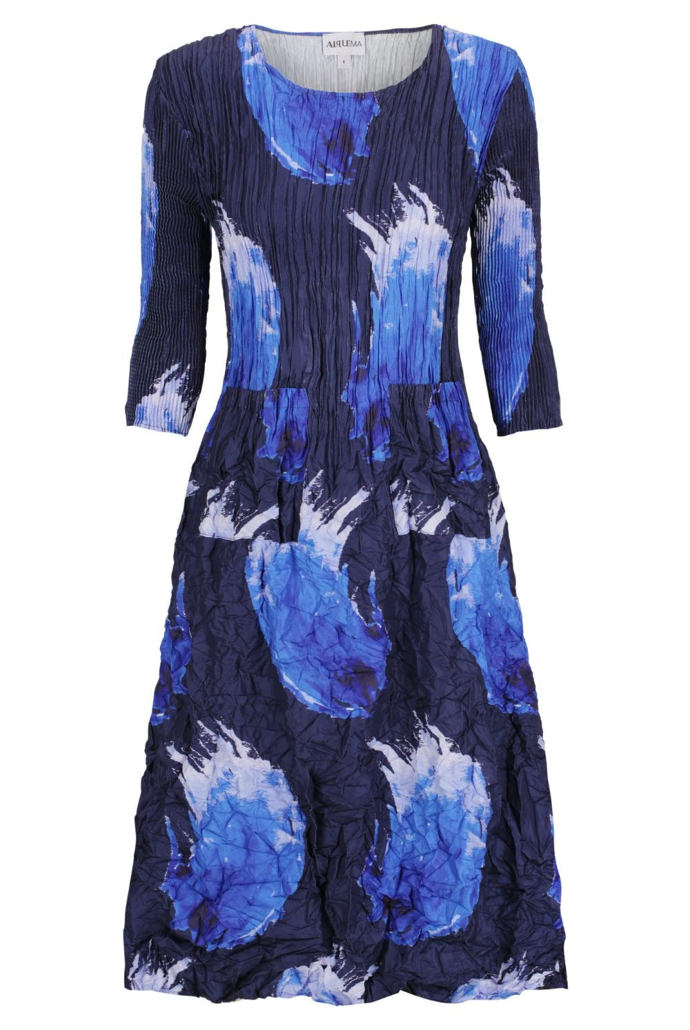 Alquema - Alquema 3/4 Sleeve Smash Pocket Dress | Blue Splash - - Silvermaple Boutique