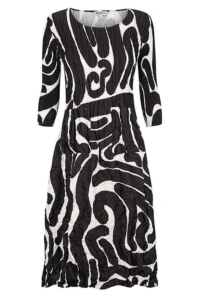 Alquema 3/4 Smash Pocket Dress | Black & White Scribble_Silvermaple Boutique