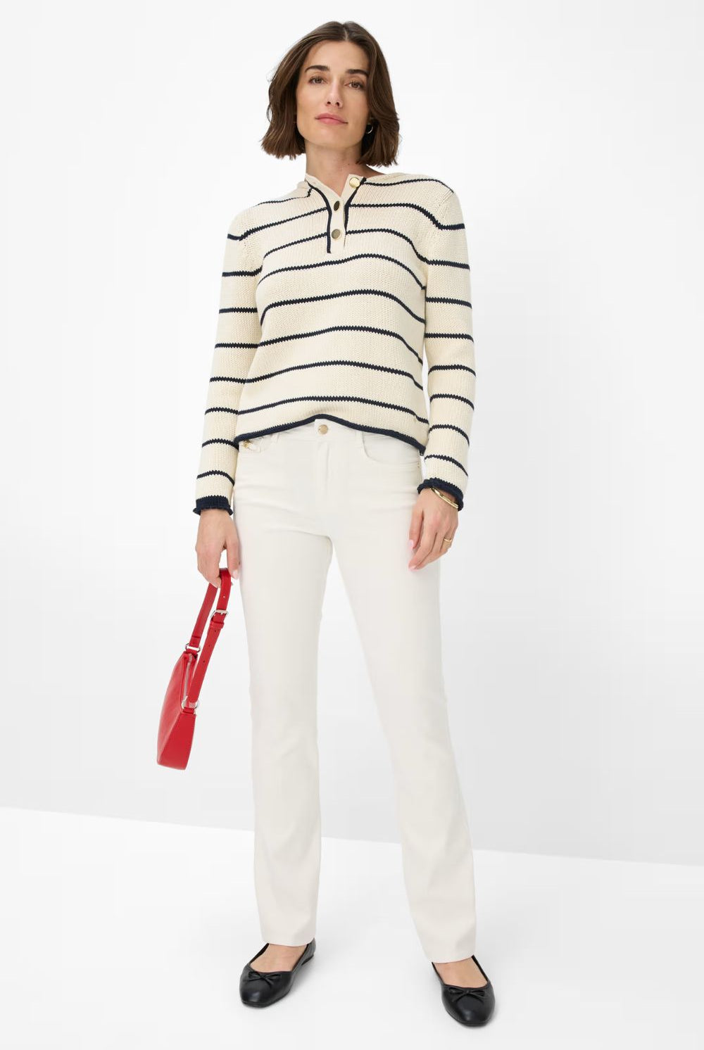 Brax - Lesley Buttoned Sweater | Eggshell Stripe - Knitwear - Silvermaple Boutique