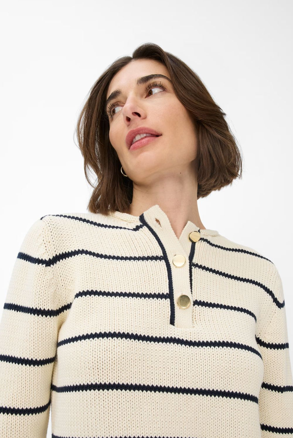 Brax - Lesley Buttoned Sweater | Eggshell Stripe - Knitwear - Silvermaple Boutique