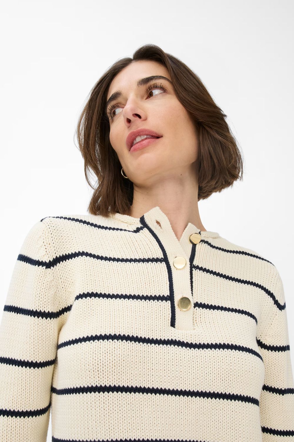 Brax - Lesley Buttoned Sweater | Eggshell Stripe - Knitwear - Silvermaple Boutique