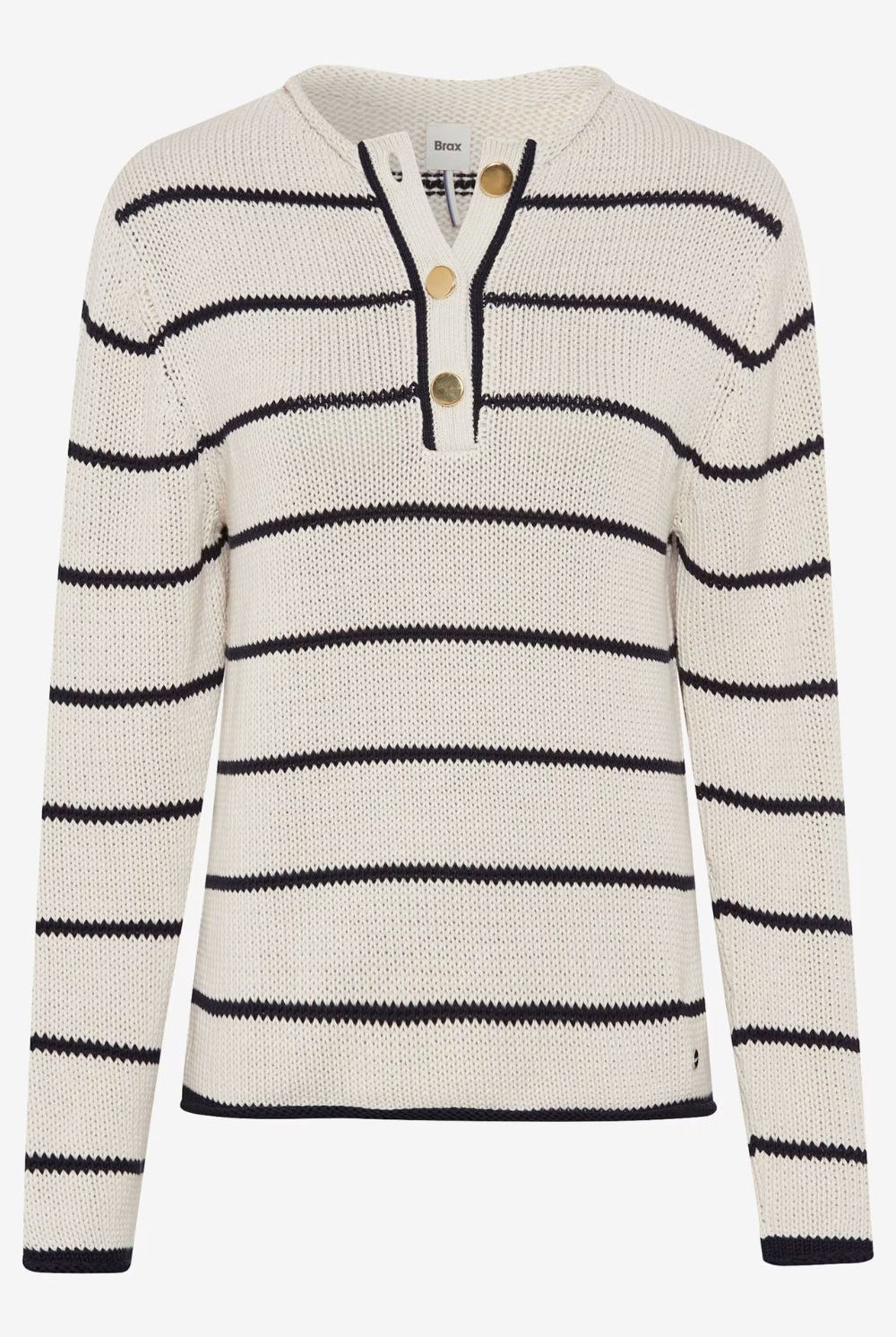 Brax - Lesley Buttoned Sweater | Eggshell Stripe - Knitwear - Silvermaple Boutique