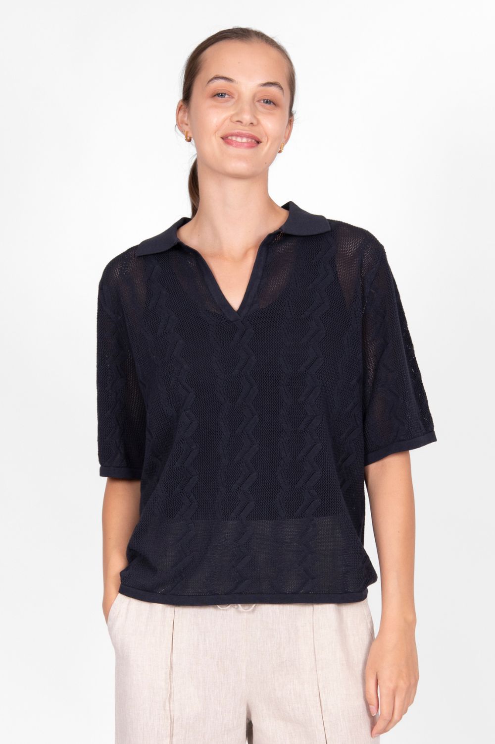 Bridge & Lord - Bridge & Lord Breezy Polo | Navy - Knitwear - Silvermaple Boutique