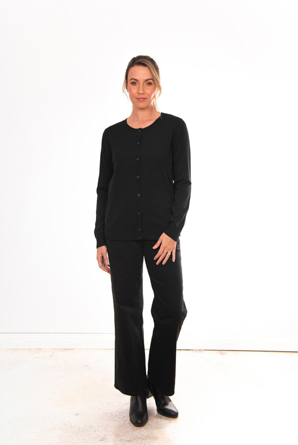 Bridge & Lord - Kate Essential Button To Neck | Black - Knitwear - Silvermaple Boutique