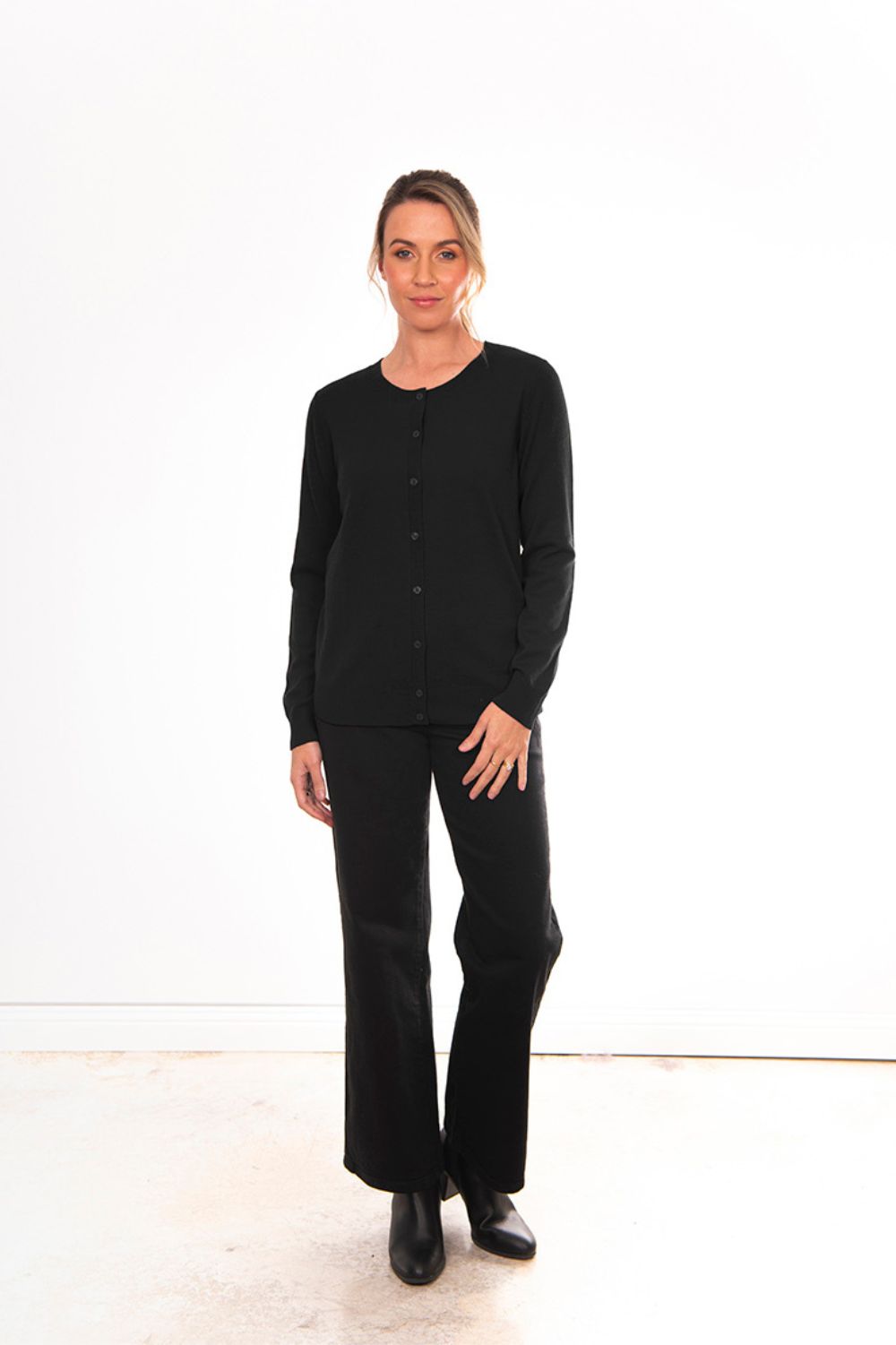 Bridge & Lord - Kate Essential Button To Neck | Black - Knitwear - Silvermaple Boutique