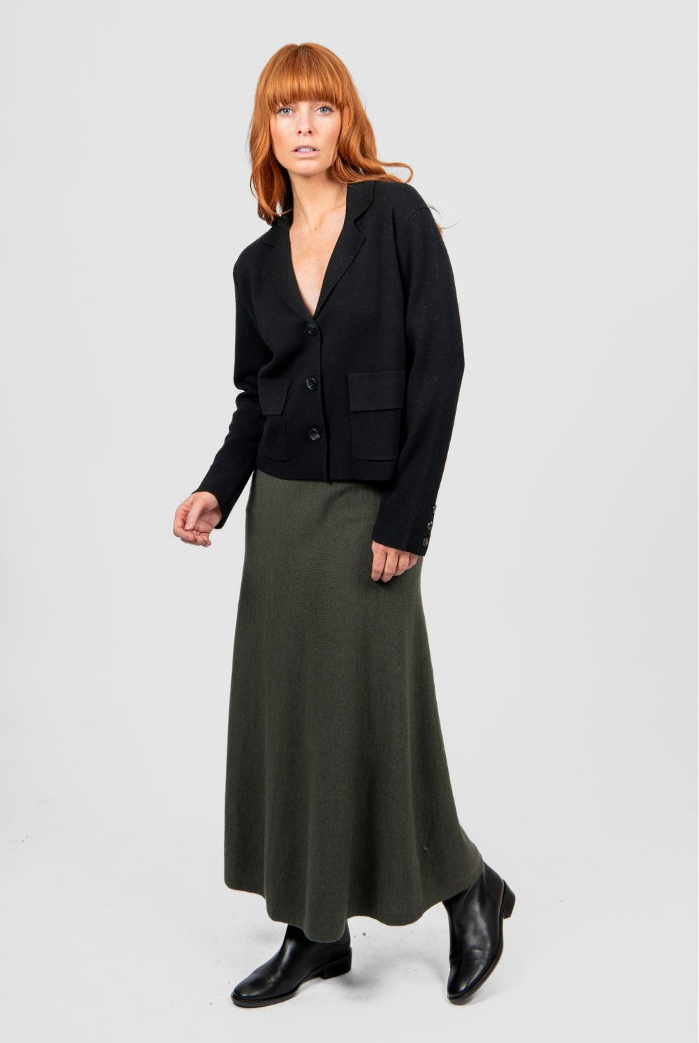 Bridge & Lord - Milano Flared Knit Skirt | Olive - Skirt - Silvermaple Boutique