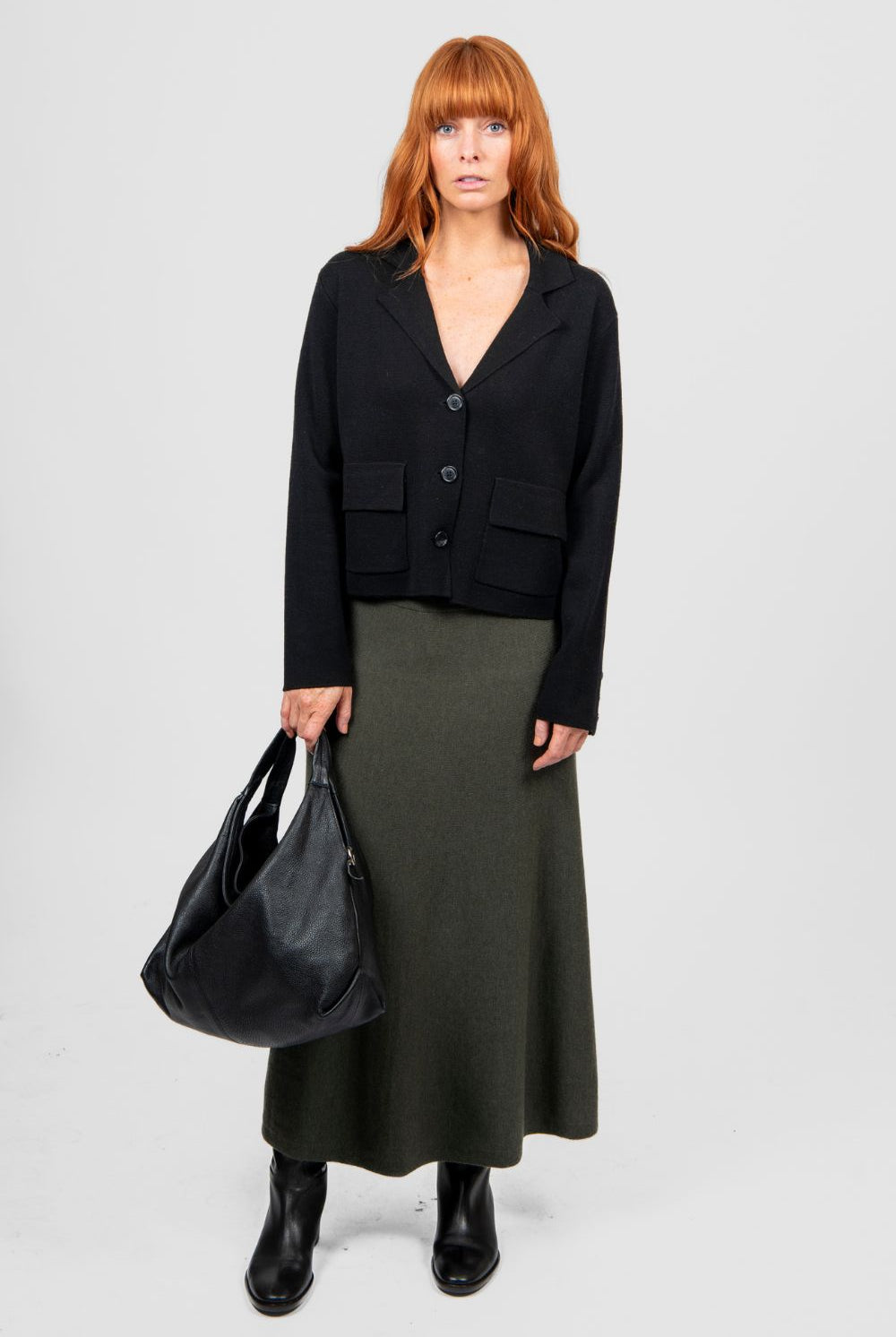 Bridge & Lord - Milano Flared Knit Skirt | Olive - Skirt - Silvermaple Boutique