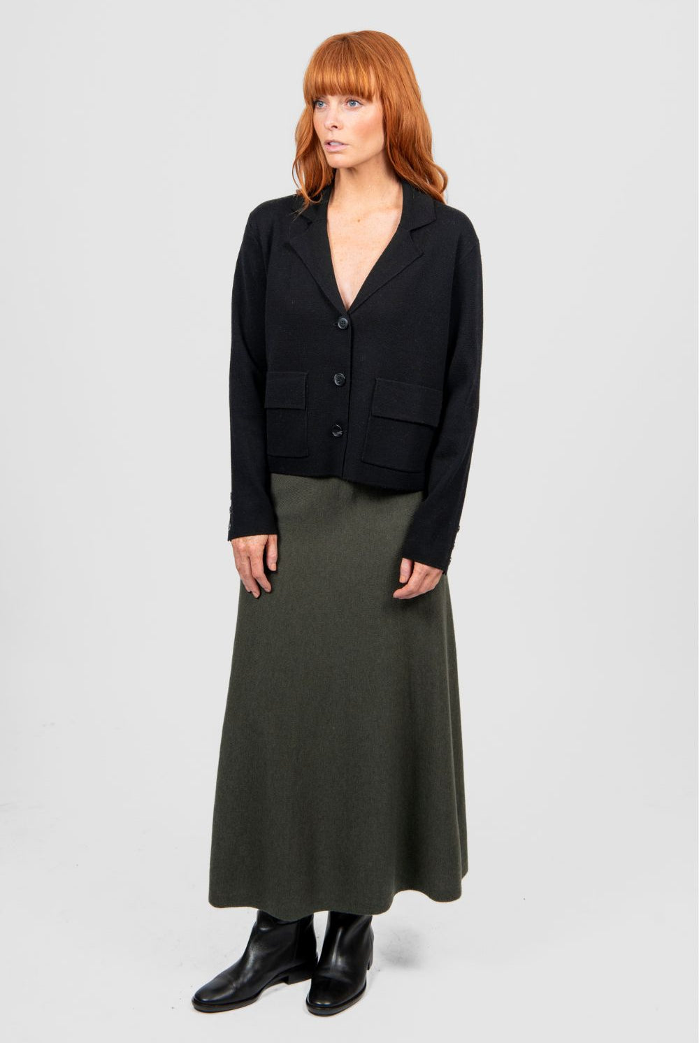 Bridge & Lord - Milano Flared Knit Skirt | Olive - Skirt - Silvermaple Boutique