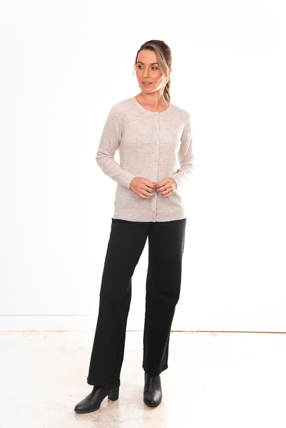 Bridge & Lord - Kate Essential Button To Neck | Sustained Grey - Knitwear - Silvermaple Boutique