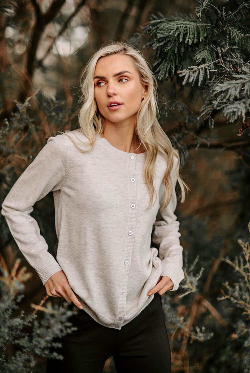 Bridge & Lord - Kate Essential Button To Neck | Sustained Grey - Knitwear - Silvermaple Boutique