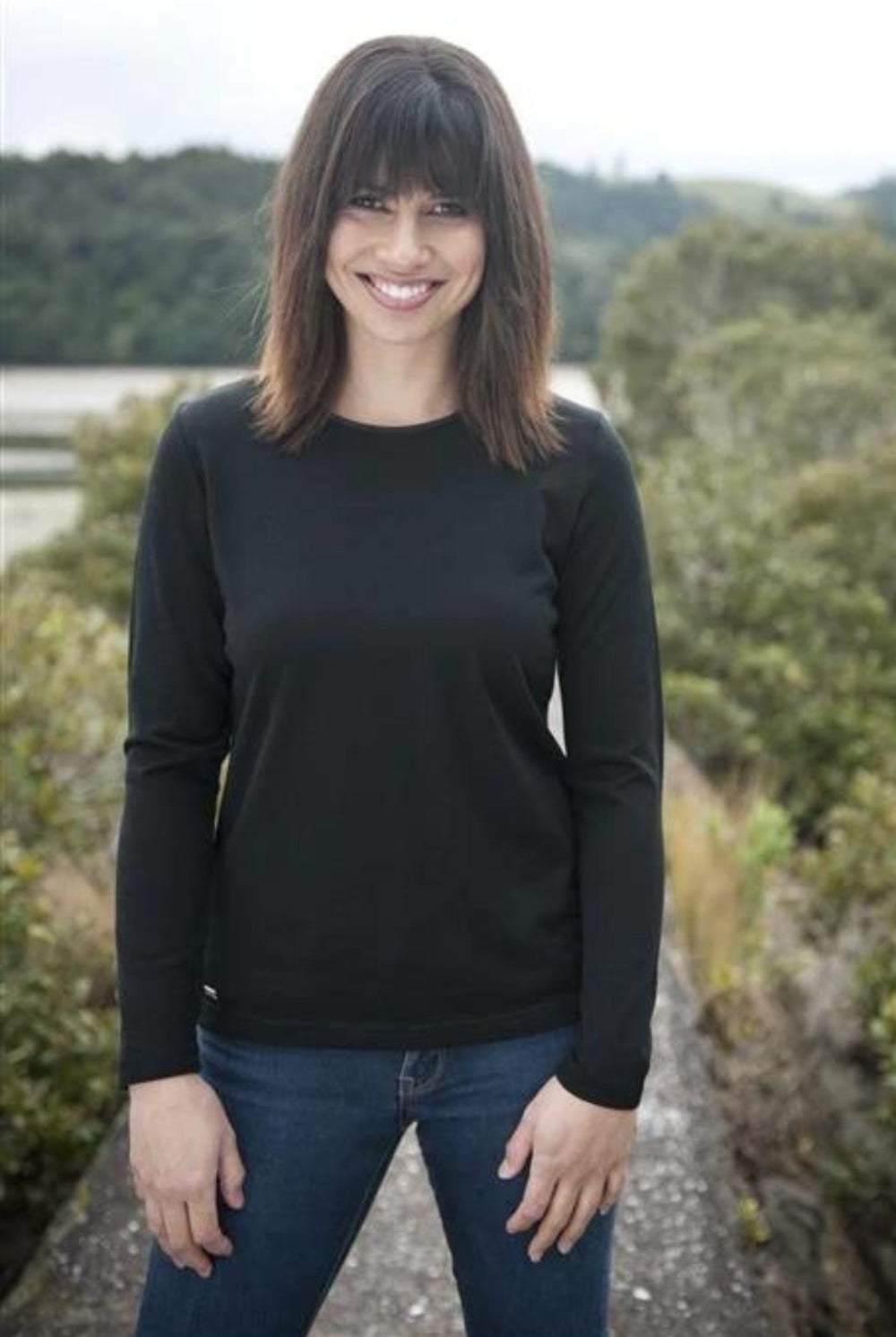 Ebony - Satin Trim Crew Neck | Black - Top - Silvermaple Boutique