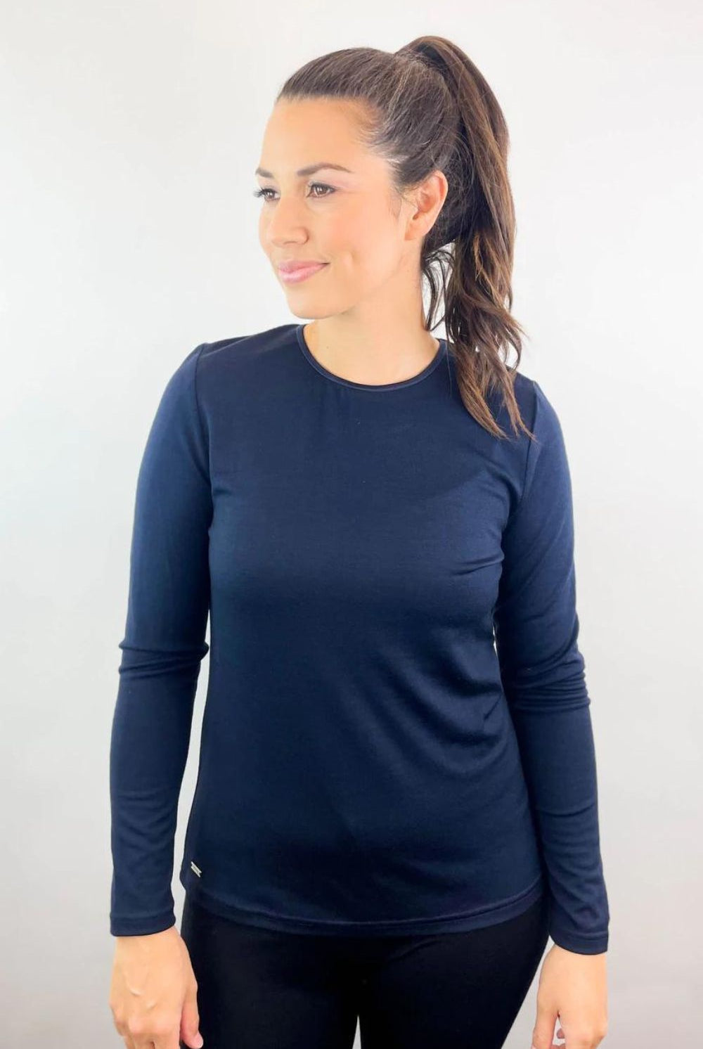 Ebony - Satin Trim Crew Neck | Navy - Top - Silvermaple Boutique