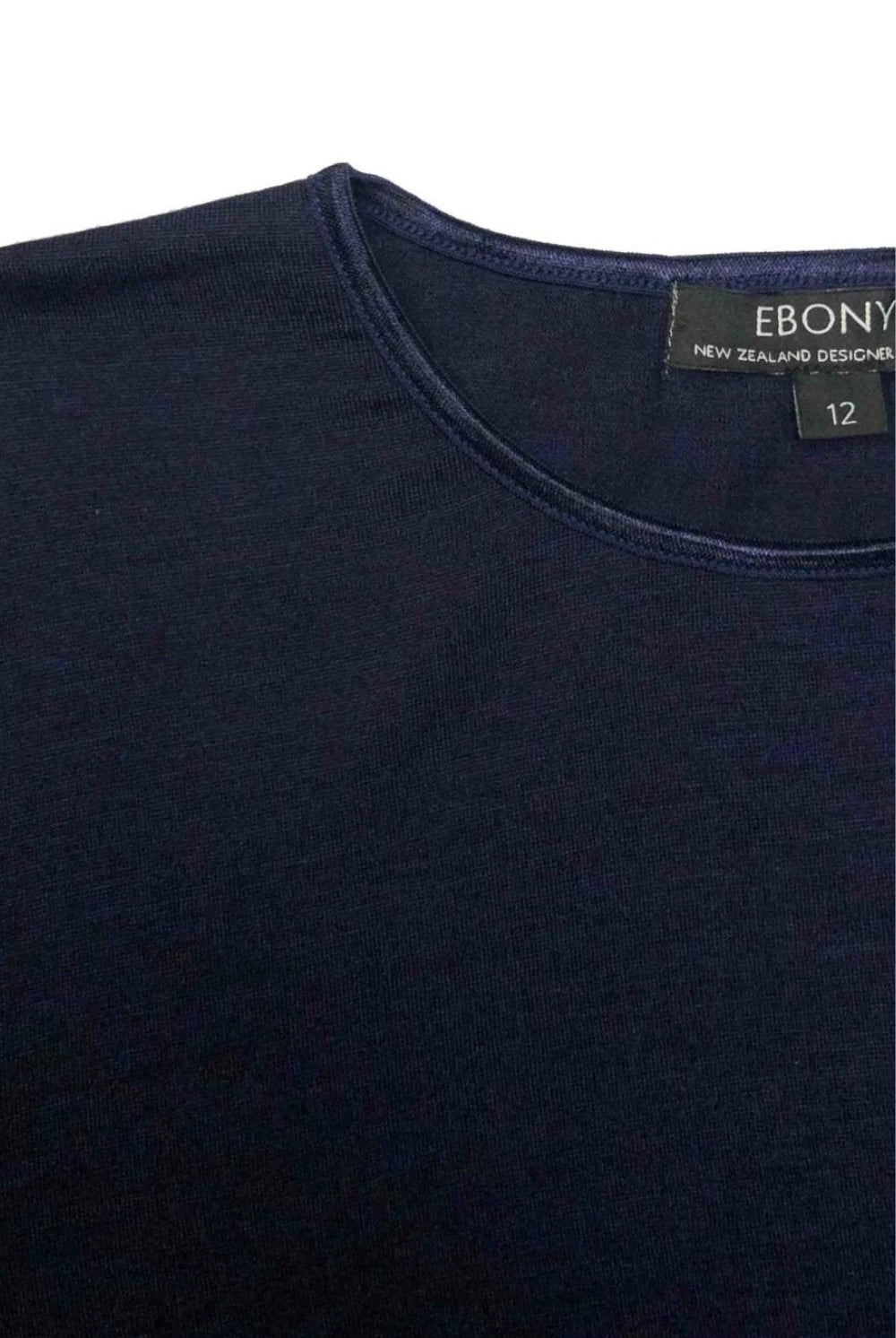 Ebony - Satin Trim Crew Neck | Navy - Top - Silvermaple Boutique