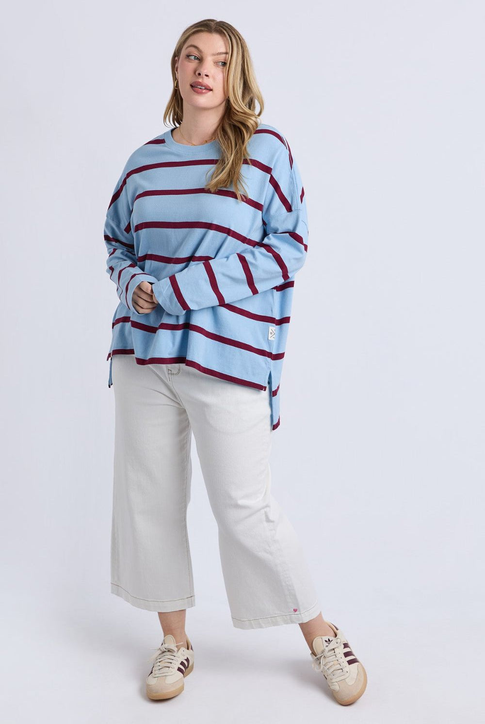 Elm Lifestyle - Callie Stripe L/S Tee | Light Blue & Plum Stripe - Top - Silvermaple Boutique