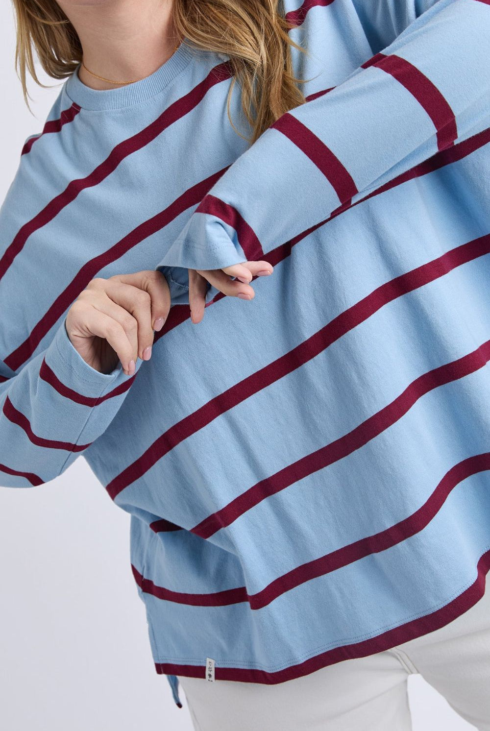 Elm Lifestyle - Callie Stripe L/S Tee | Light Blue & Plum Stripe - Top - Silvermaple Boutique