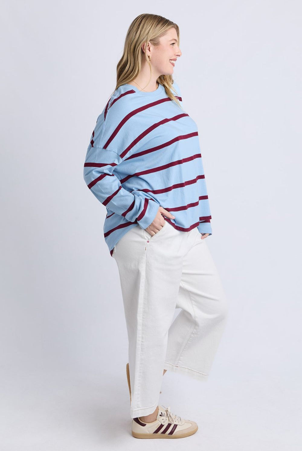 Elm Lifestyle - Callie Stripe L/S Tee | Light Blue & Plum Stripe - Top - Silvermaple Boutique