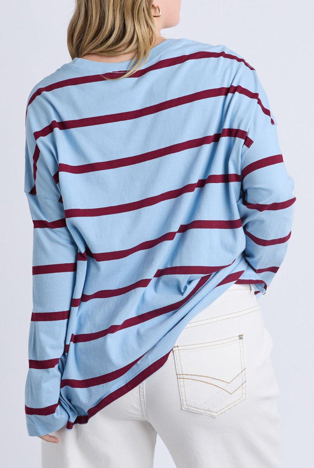 Elm Lifestyle - Callie Stripe L/S Tee | Light Blue & Plum Stripe - Top - Silvermaple Boutique