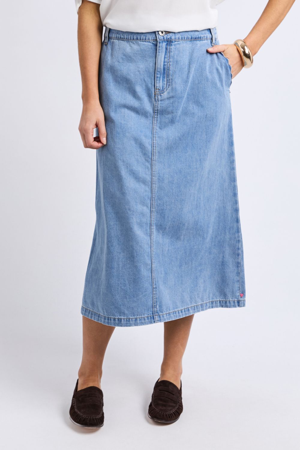 Elm Lifestyle - Scallop Edge Denim Skirt | Light Blue Wash - Skirt - Silvermaple Boutique