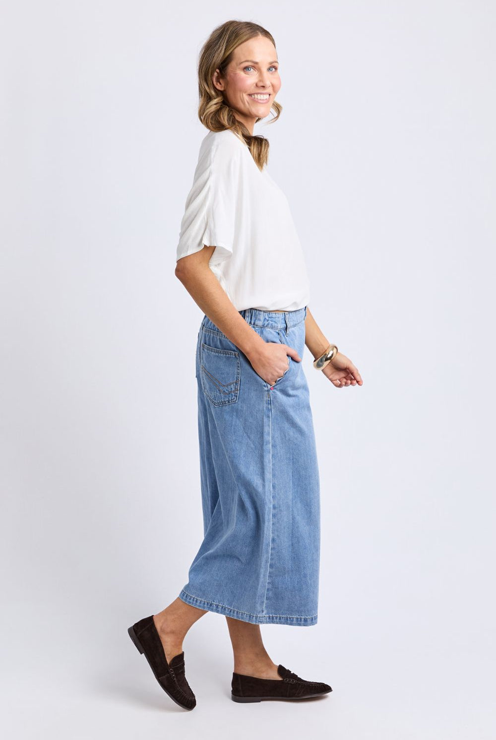 Elm Lifestyle - Scallop Edge Denim Skirt | Light Blue Wash - Skirt - Silvermaple Boutique