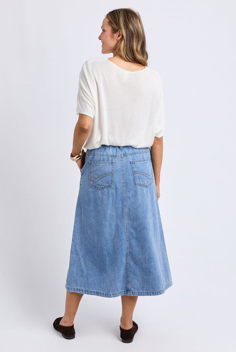Elm Lifestyle - Scallop Edge Denim Skirt | Light Blue Wash - Skirt - Silvermaple Boutique