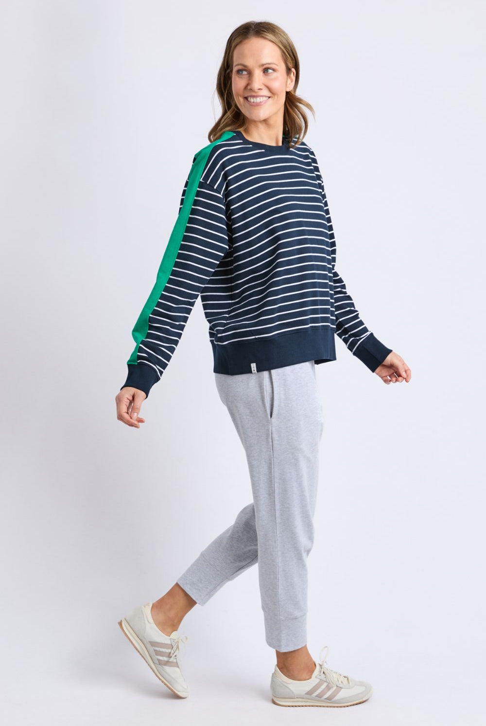 Elm Lifestyle - Sloane Crew | Navy White Stripe/Turquoise Trim - Jumper - Silvermaple Boutique