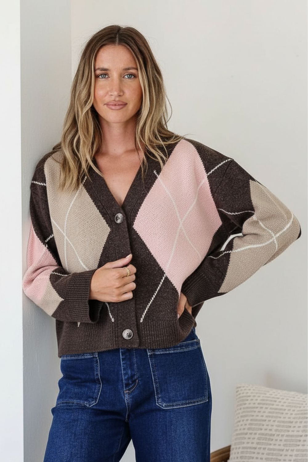 Fashion Curated - Argyle Cardi | Blush Latte - Cardigan - Silvermaple Boutique