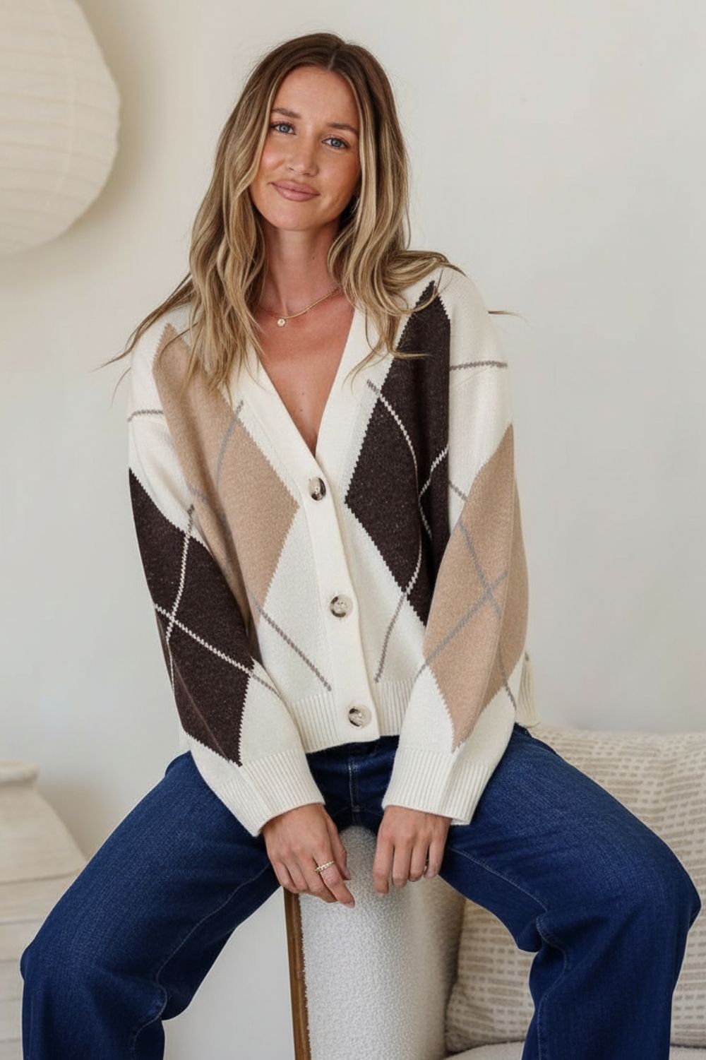 Fashion Curated - Argyle Cardi | Choc Latte - Cardigan - Silvermaple Boutique