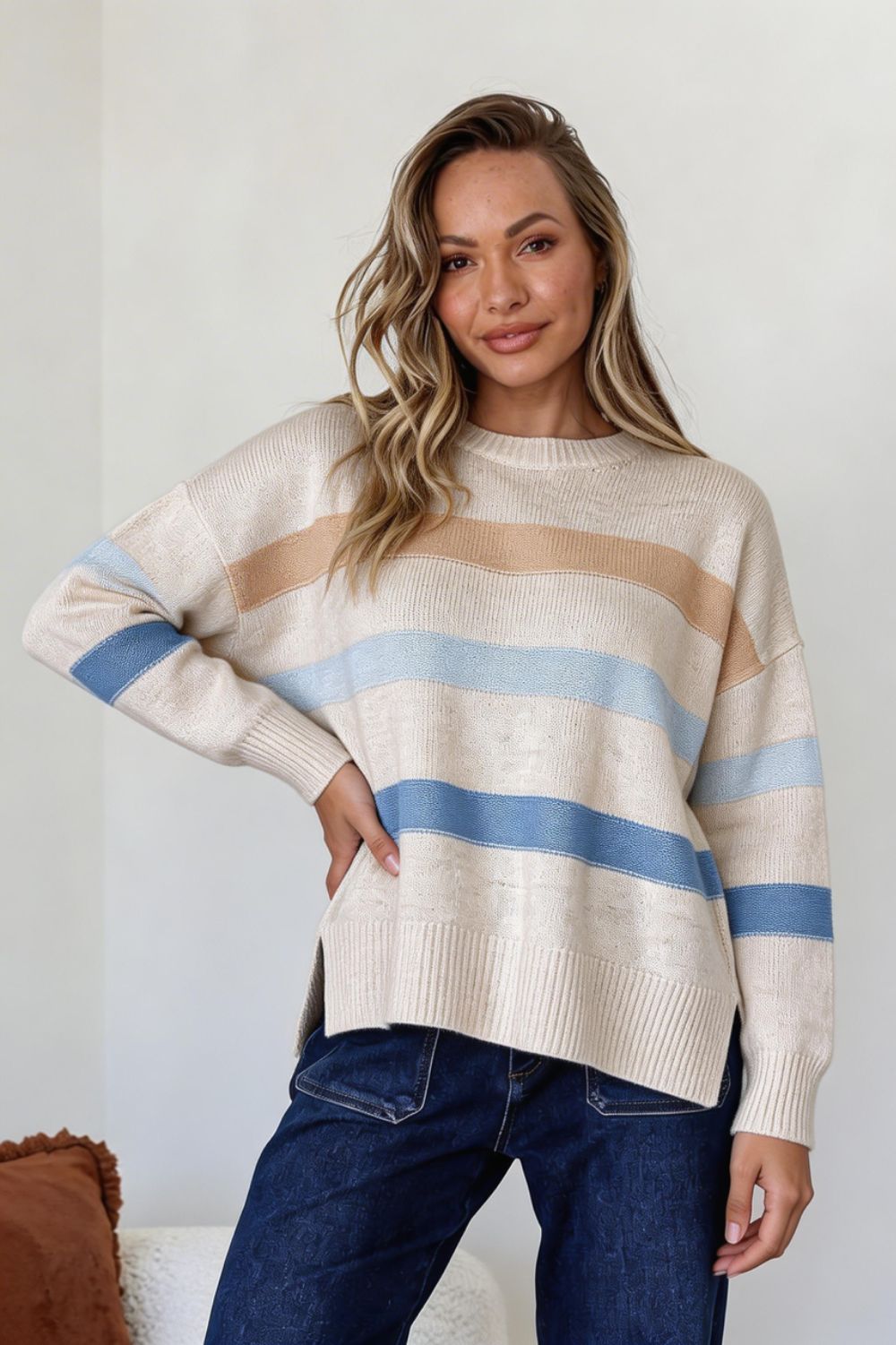 Fashion Curated - Aspen Stripe Knit | Sky Latte - Knitwear - Silvermaple Boutique