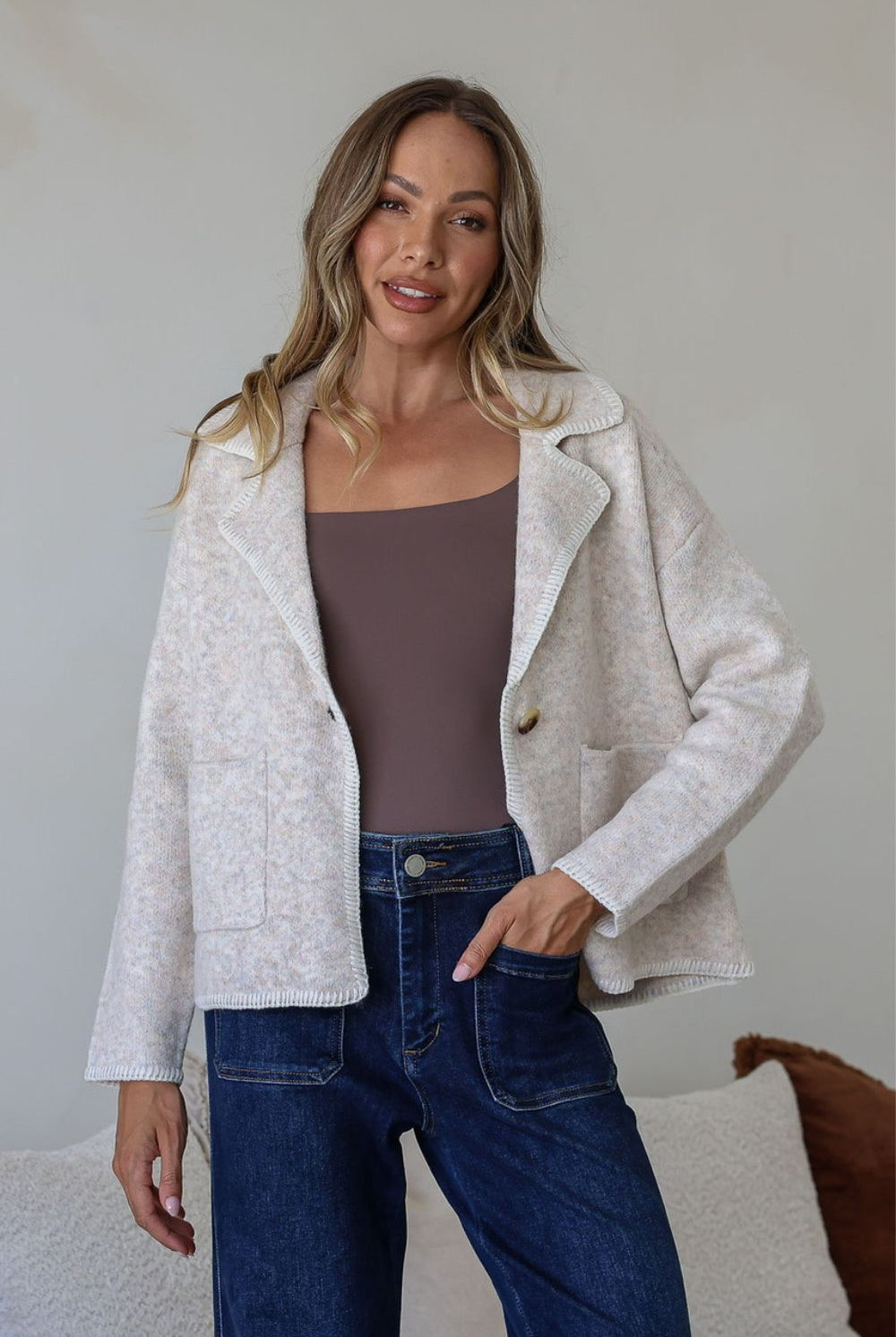 Fashion Curated - Blanket Stitch Knit Jacket | Latte - Knitwear - Silvermaple Boutique