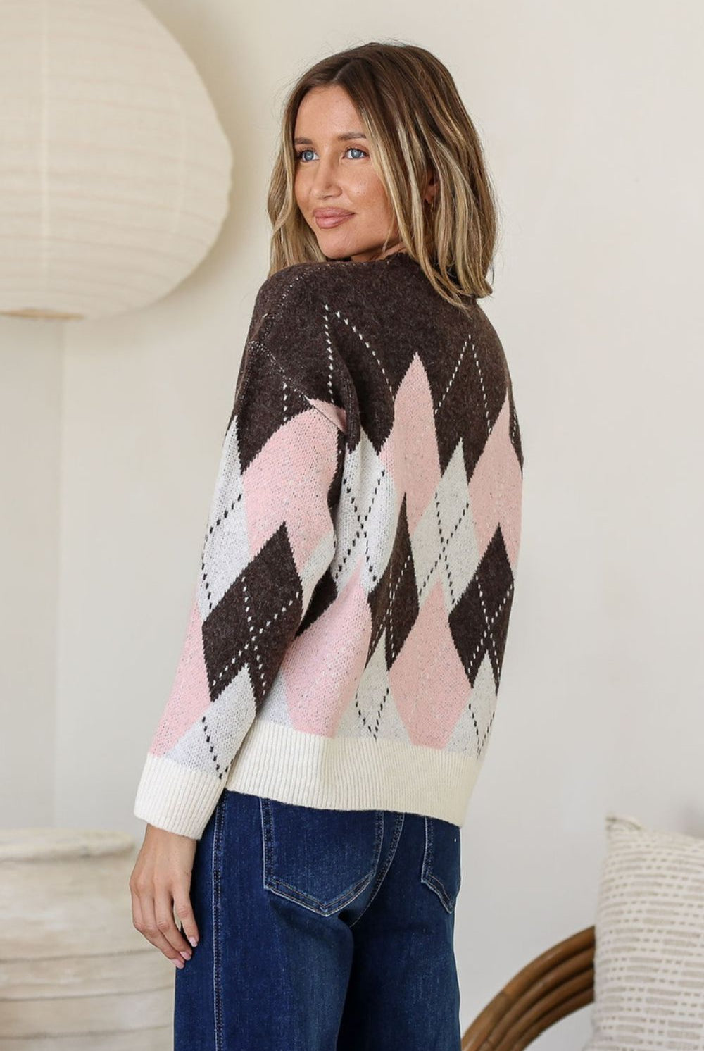 Fashion Curated - Diamond Check Knit | Pink Choc - Knitwear - Silvermaple Boutique
