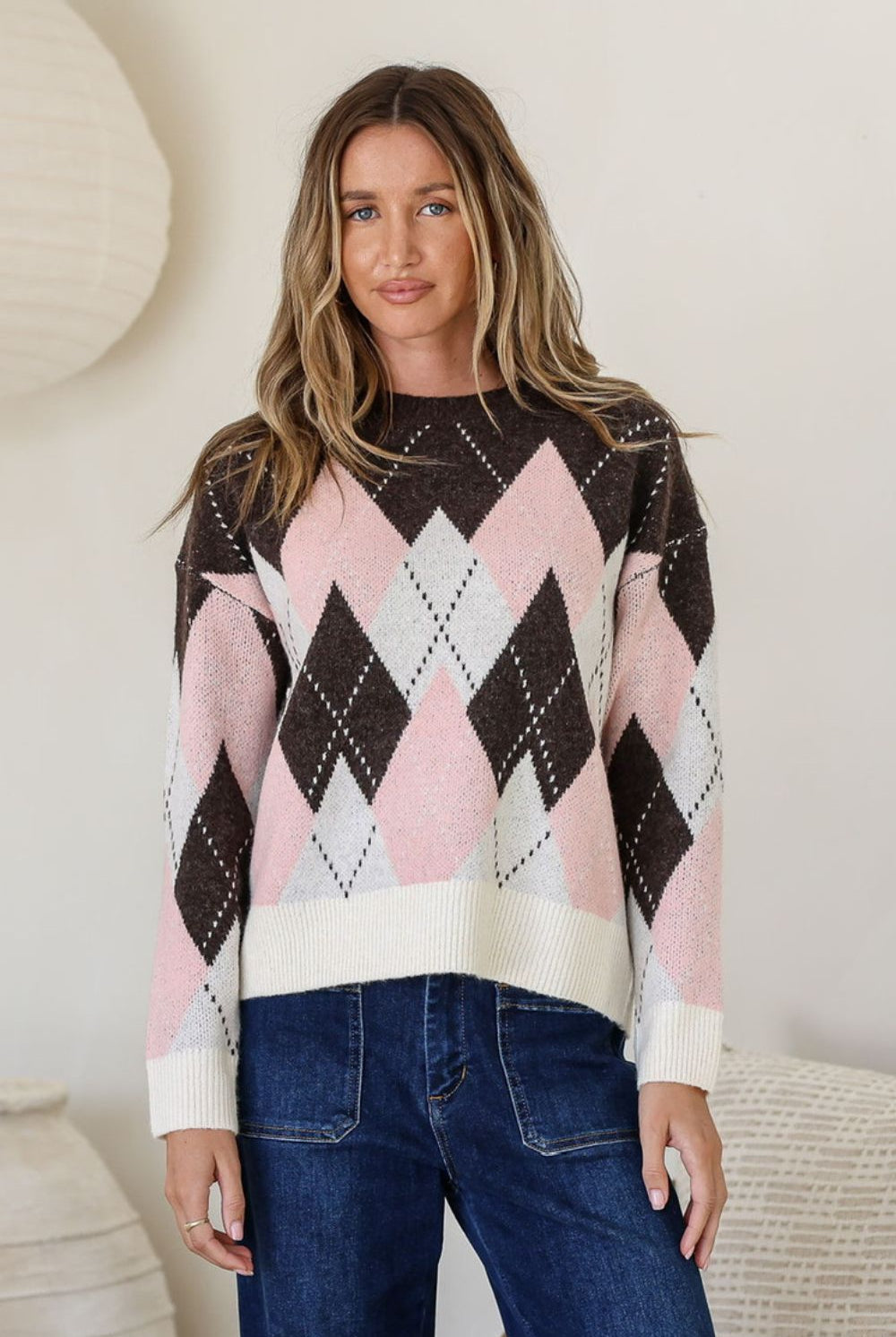 Fashion Curated - Diamond Check Knit | Pink Choc - Knitwear - Silvermaple Boutique