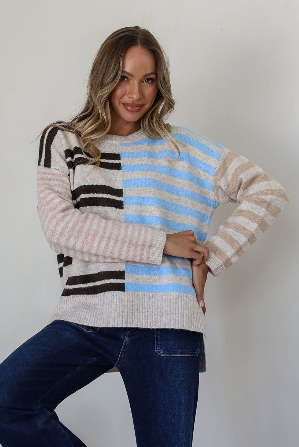 Fashion Curated - District Contrast Knit | Latte Sky - Knitwear - Silvermaple Boutique