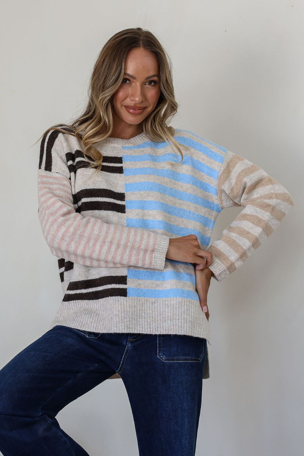 Fashion Curated - District Contrast Knit | Latte Sky - Knitwear - Silvermaple Boutique