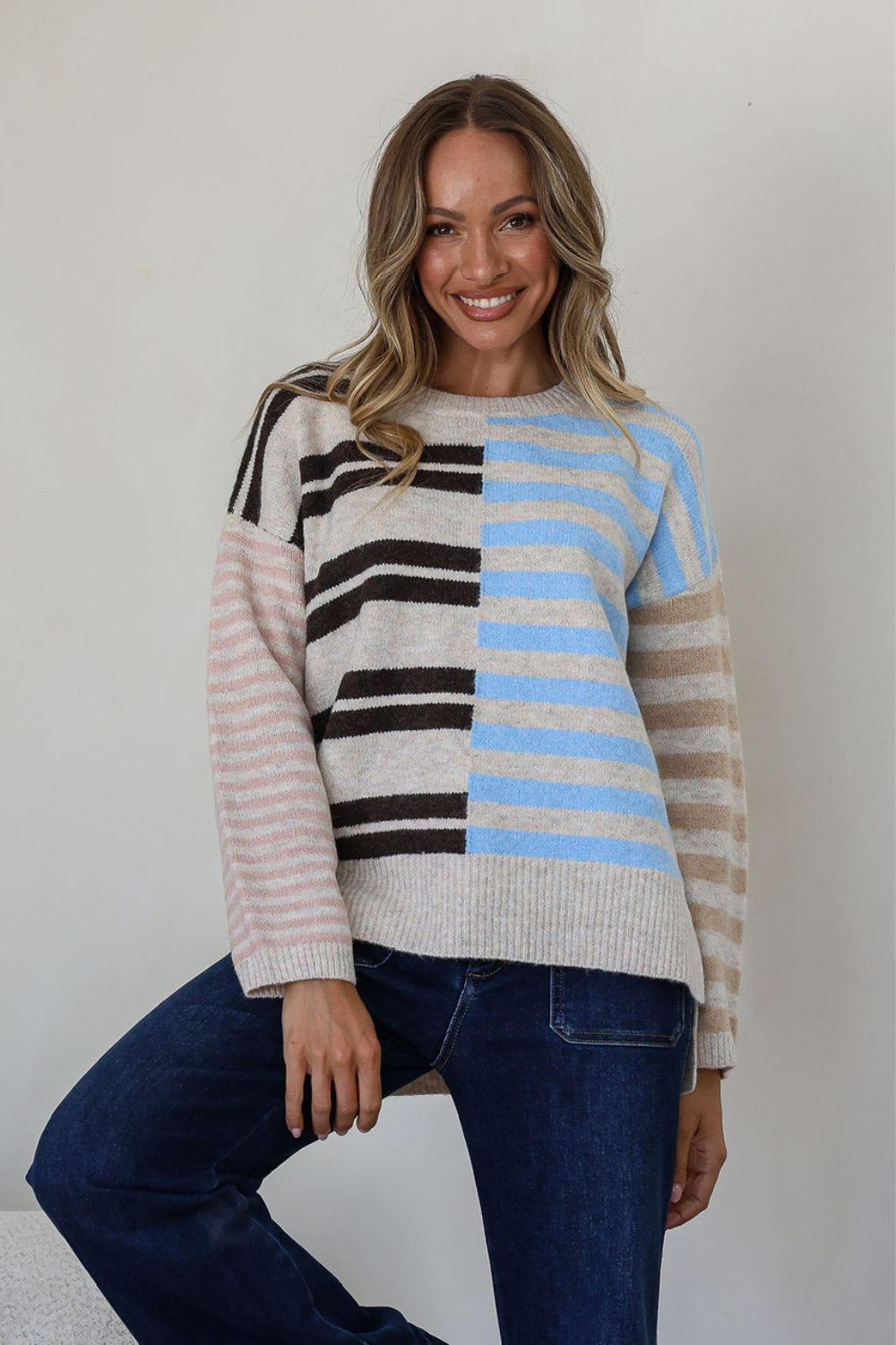 Fashion Curated - District Contrast Knit | Latte Sky - Knitwear - Silvermaple Boutique