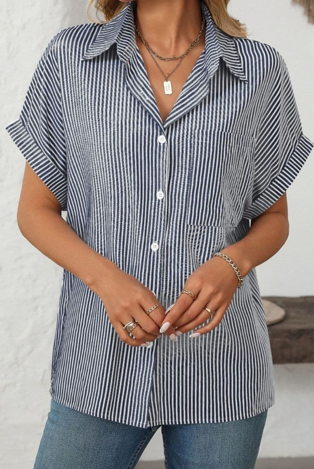 Fashion Curated - Nancy Stripe Shirt | Navy - Shirt - Silvermaple Boutique