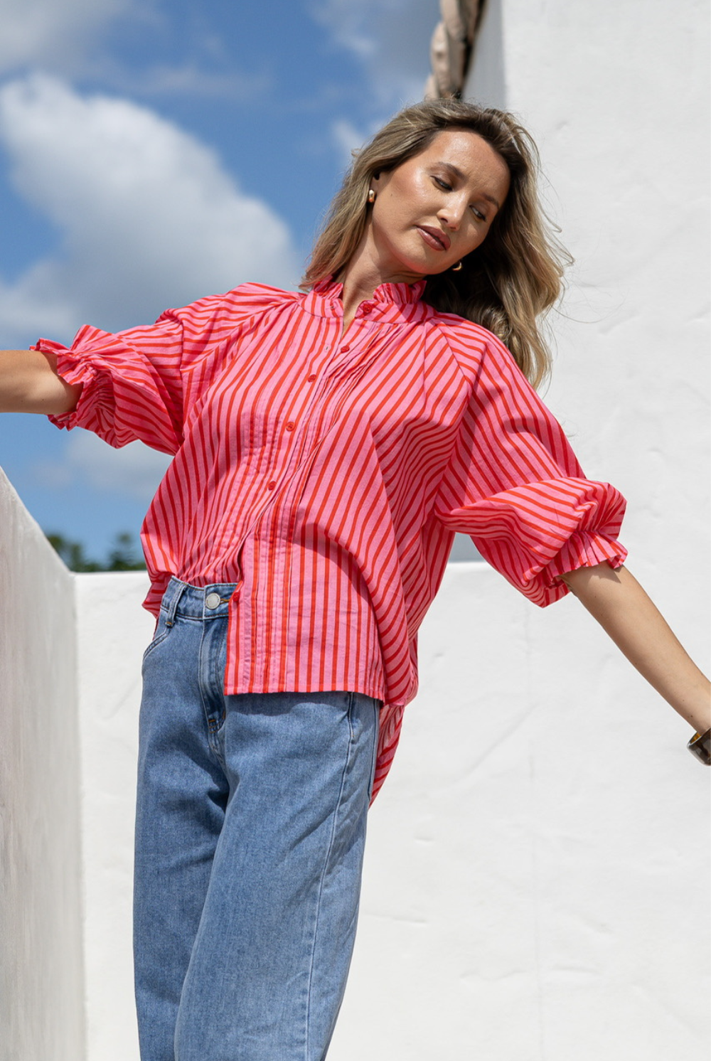 Fashion Curated - Sorrento Stripe Blouse | Pink/Red - Blouse - Silvermaple Boutique