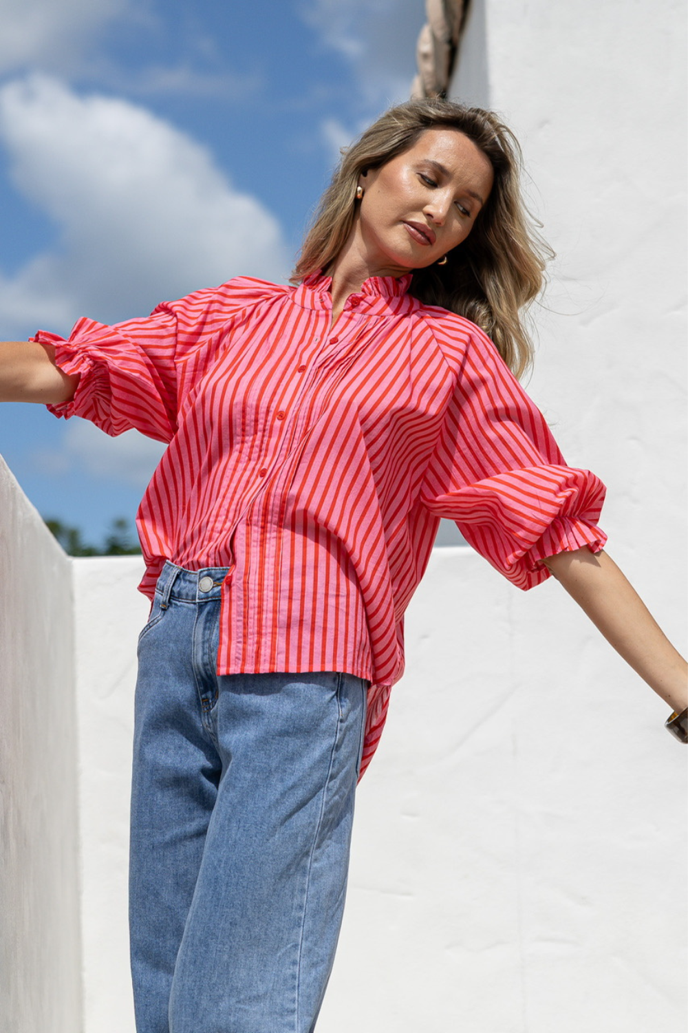 Fashion Curated - Sorrento Stripe Blouse | Pink/Red - Blouse - Silvermaple Boutique
