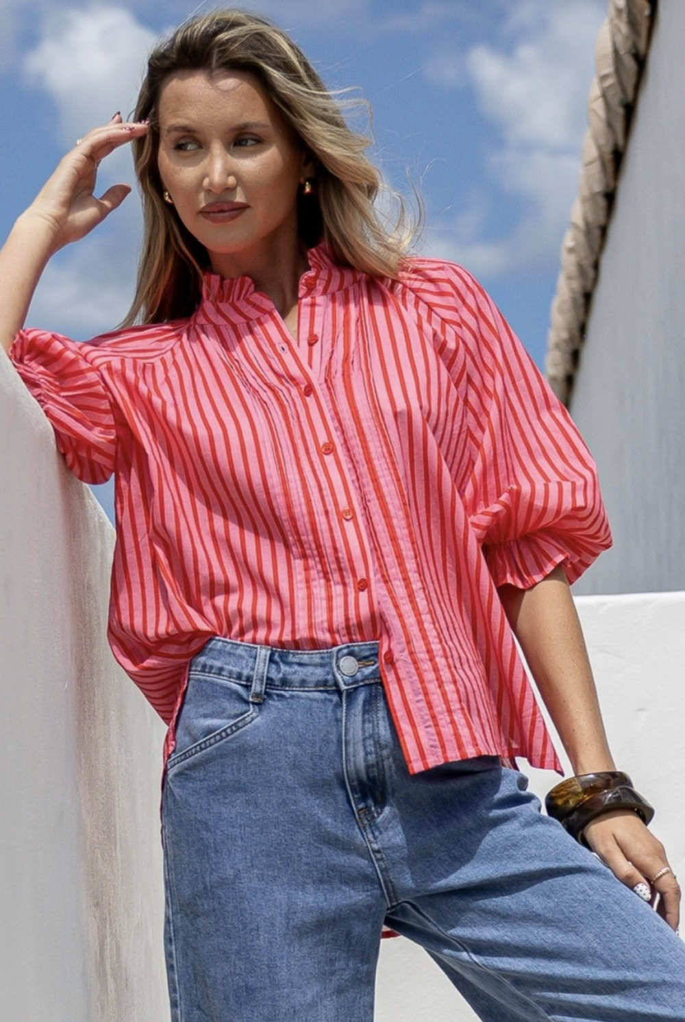 Fashion Curated - Sorrento Stripe Blouse | Pink/Red - Blouse - Silvermaple Boutique