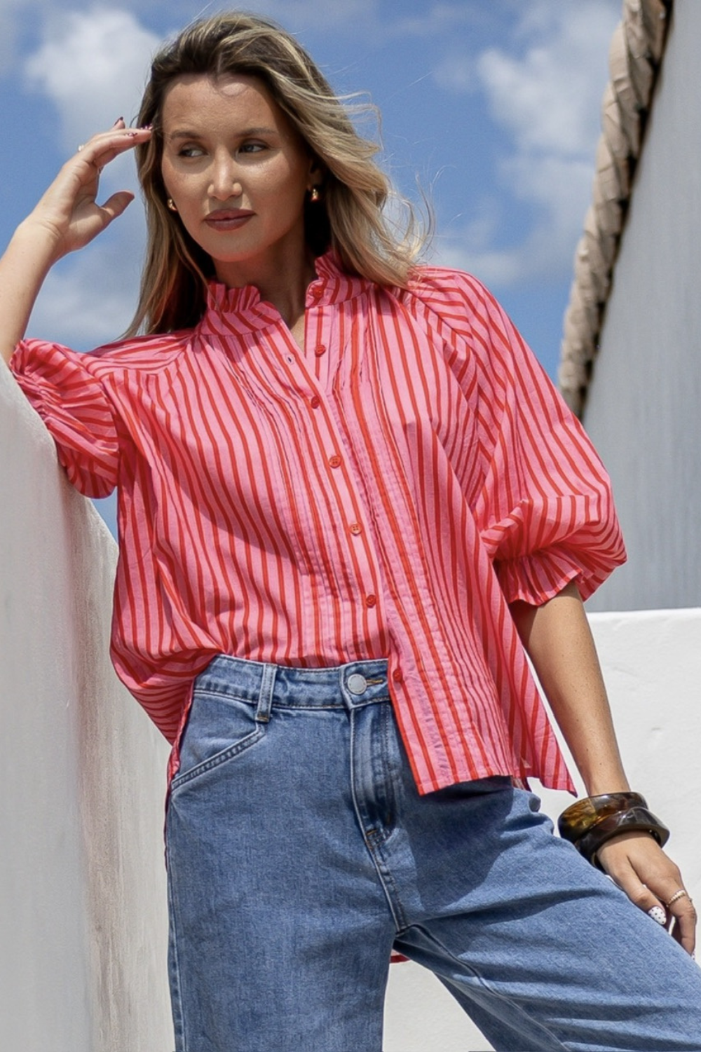 Fashion Curated - Sorrento Stripe Blouse | Pink/Red - Blouse - Silvermaple Boutique