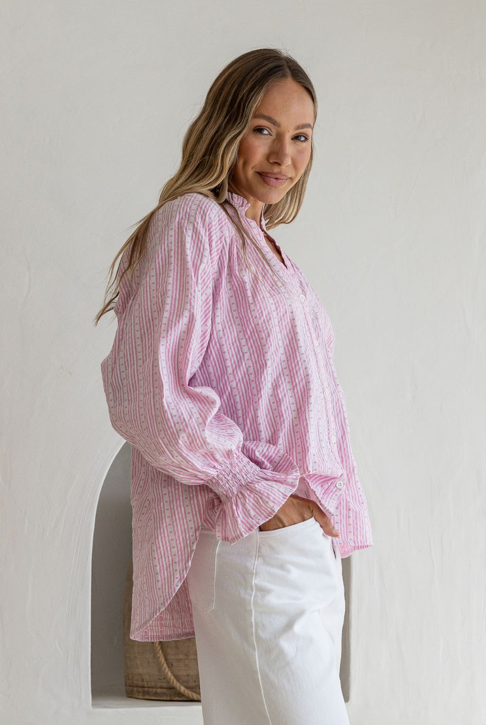 Fashion Curated - Sorrento Stripe Blouse | Pink/White - Blouse - Silvermaple Boutique